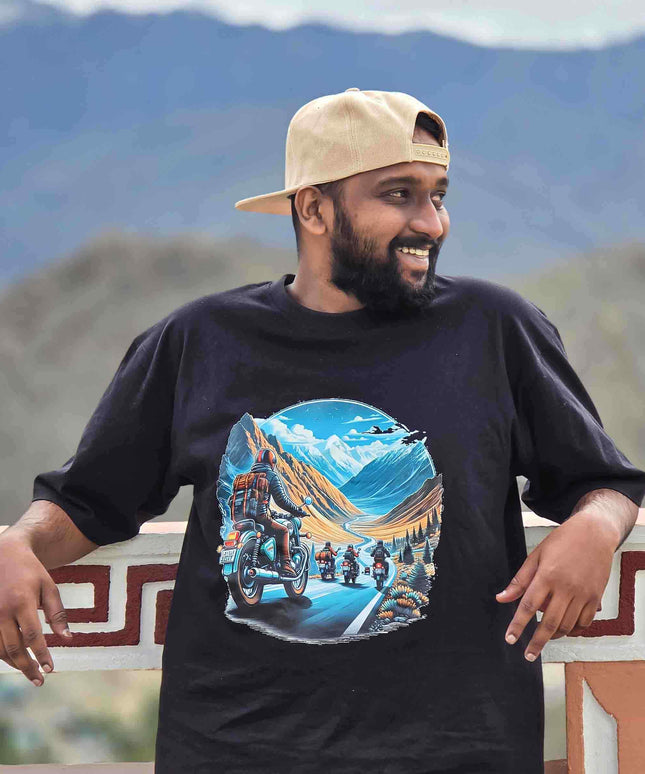 Ride Beyond Borders Oversized Black T Shirt