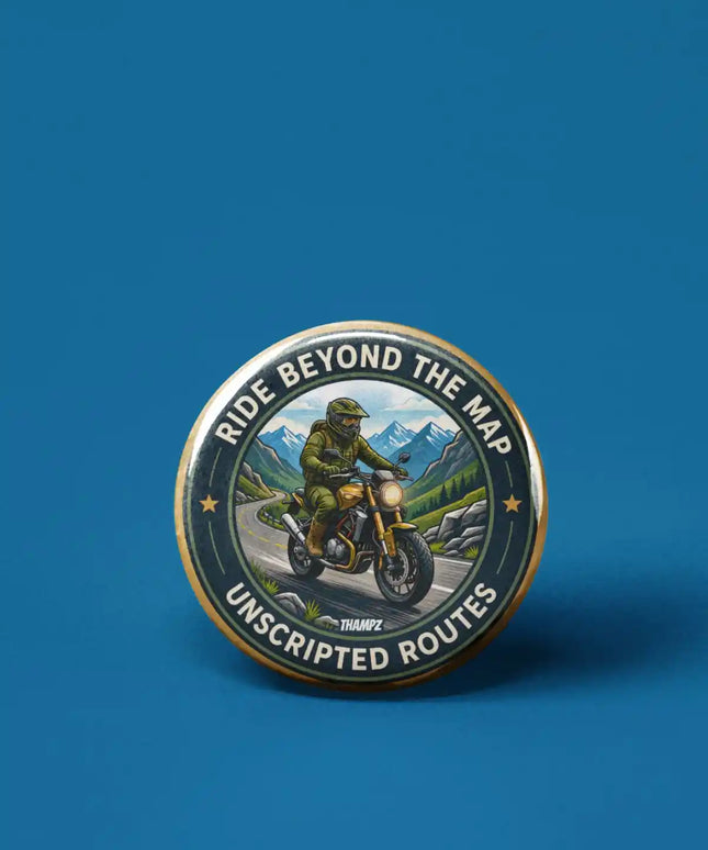 Ride Beyond the Map Motorcycle Pin Badge – Adventure Travel Souvenir