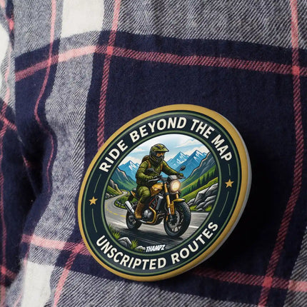 Ride Beyond the Map Motorcycle Pin Badge – Adventure Travel Souvenir