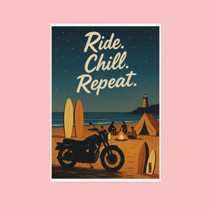 Ride Chill Repeat Goa Beach Campfire Rider Poster