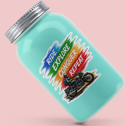 Ride Explore Conquer Repeat - Biker Adventure Glossy Vinyl Sticker