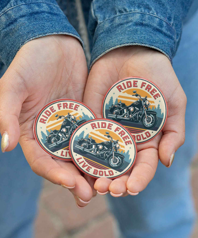 Ride Free Live Bold – Classic Motorcycle Round Pin Badge