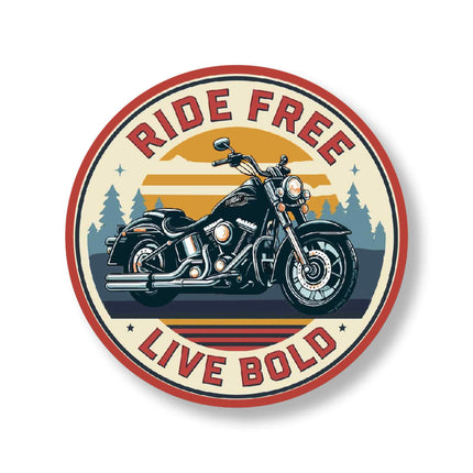 Ride Free Live Bold – Classic Motorcycle Round Pin Badge