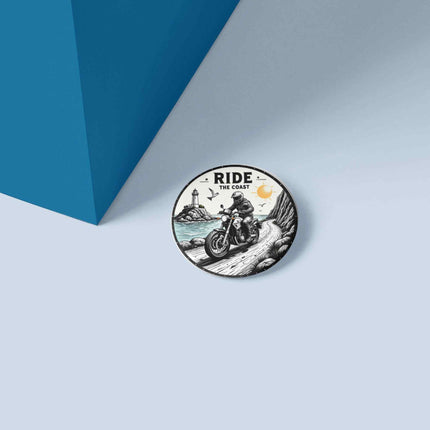 Ride the Coast – Motorcycle Adventure Round Pin Badge