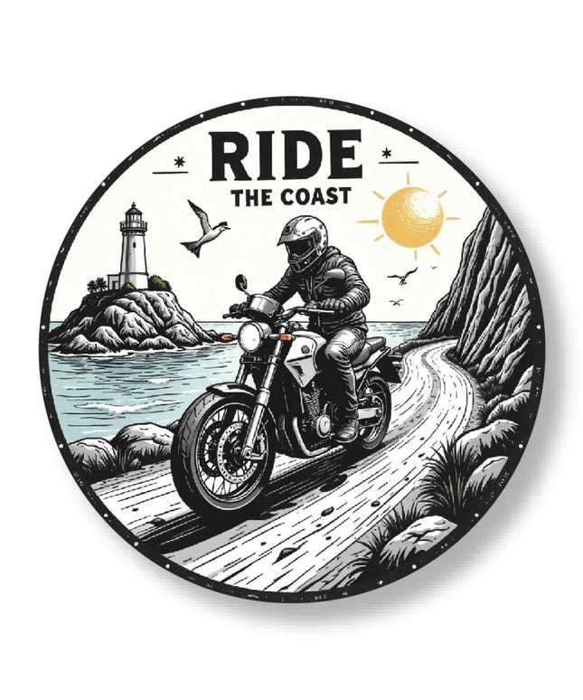 Ride the Coast – Motorcycle Adventure Round Pin Badge
