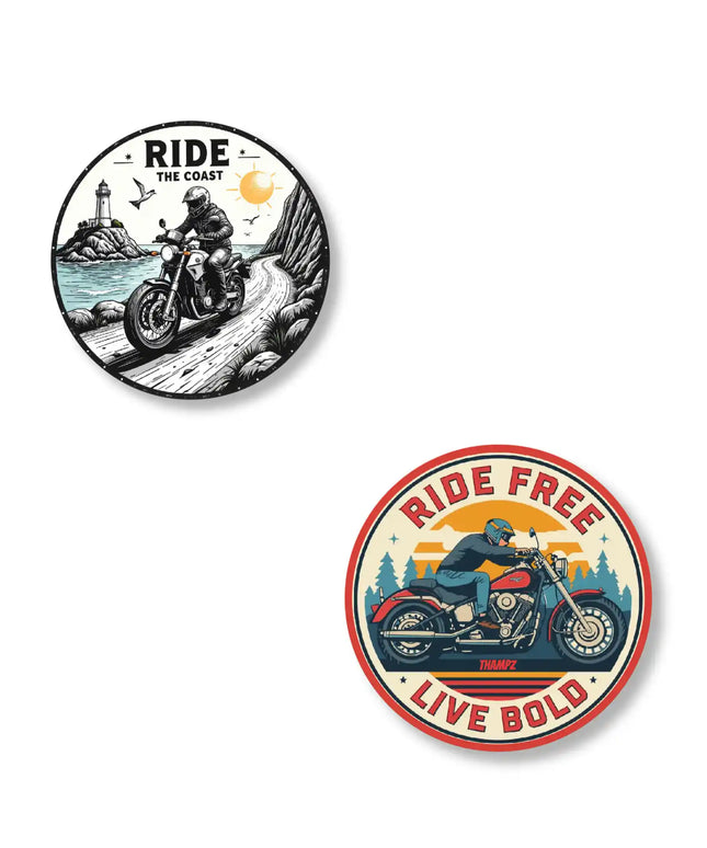 ride the coast  ride free stylish metal pin badges for bags jackets  caps pair of 2