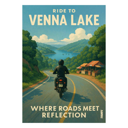 Ride To Venna Lake Poster Mahabaleshwar Scenic Motorcycle Art