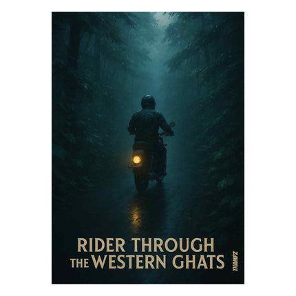 Rider Through The Western Ghats Poster Monsoon Ride Adventure