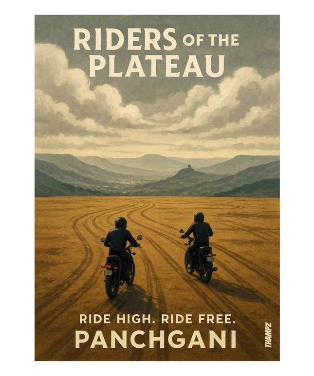 Riders of the Plateau Poster – Panchgani Motorcycle Travel Art