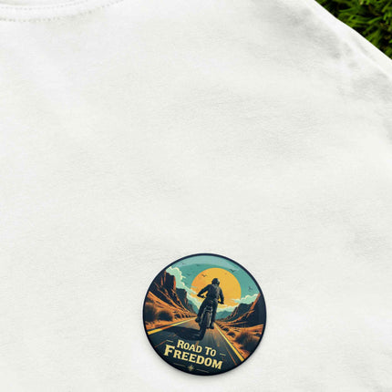 Road to Freedom – Motorcycle Adventure Round Pin Badge