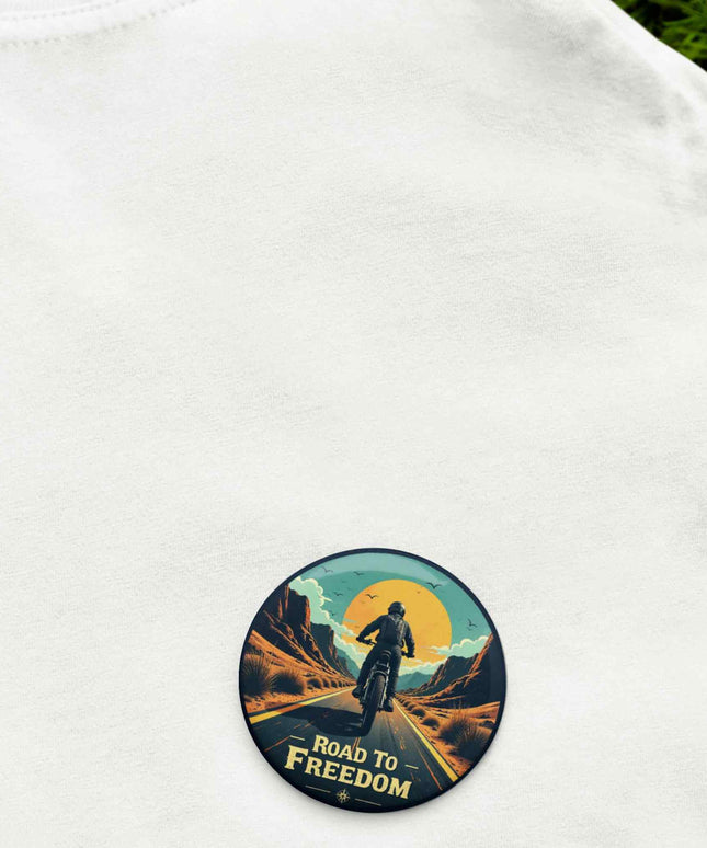 Road to Freedom – Motorcycle Adventure Round Pin Badge