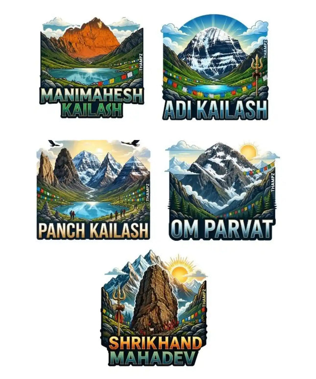 Sacred Kailash Legends 3D Embossed Flexible Fridge Magnets (Set of 5) – Himalayan Spiritual Travel Souvenir Set