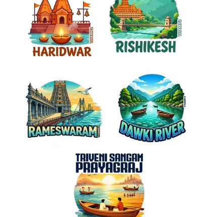 Sacred Waters of India 3D Embossed Flexible Fridge Magnets (Set of 5) – Spiritual Travel Souvenir Set