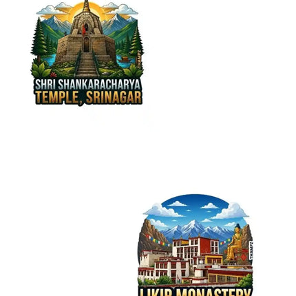 Shri Shankaracharya Temple Srinagar & Likir Monastery Fridge Magnet – Spiritual Travel Souvenir & Collectible