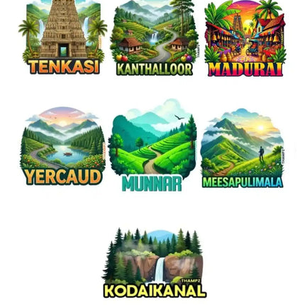 South India Highland Trails 3D Embossed Flexible Fridge Magnets (Set of 7) – Mountain Travel Souvenir Set