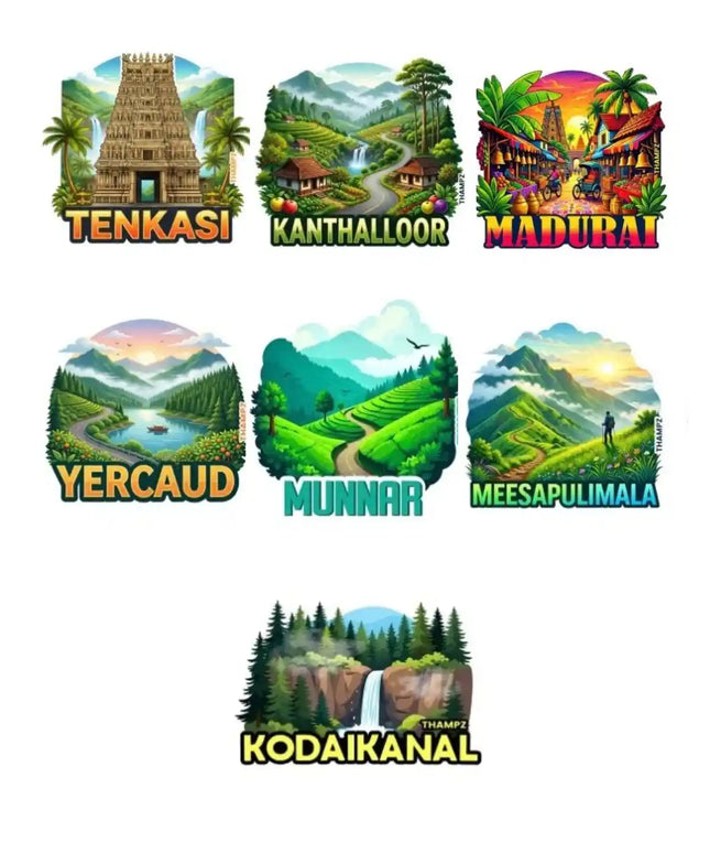 South India Highland Trails 3D Embossed Flexible Fridge Magnets (Set of 7) – Mountain Travel Souvenir Set