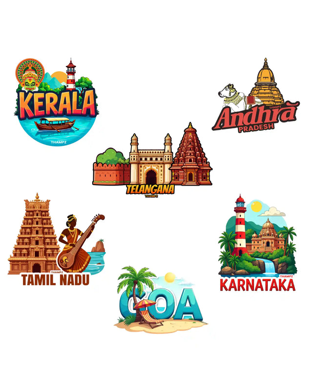 south india states 3d embossed flexible fridge magnet combo set of 6 05mm coastal  cultural collection
