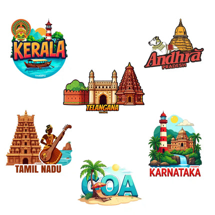 south india states premium matte vinyl stickers combo set of 6 die cut coastal  cultural collection