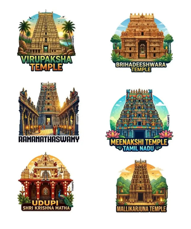 South Indian Temple Legends 3D Embossed Flexible Fridge Magnets (Set of 6) – Heritage Travel Souvenir Set