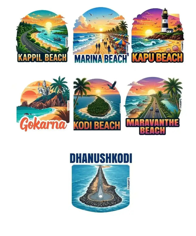 Southern Coastal Trails 3D Embossed Flexible Fridge Magnets (Set of 7) – South India Travel Souvenir Set