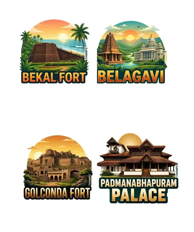 Southern Fort Legends 3D Embossed Flexible Fridge Magnets (Set of 4) – South India Heritage Travel Souvenir Set