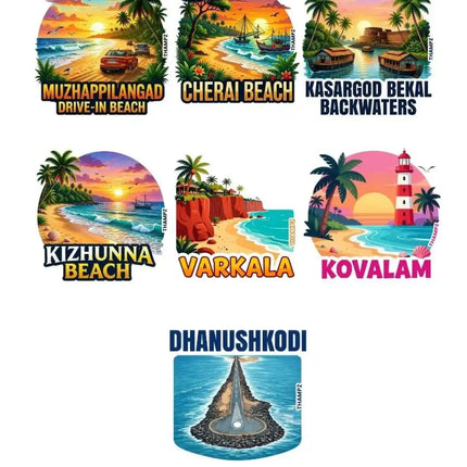 Southern Shoreline Adventures 3D Embossed Flexible Fridge Magnets (Set of 8) – South India Coastal Travel Souvenir Set