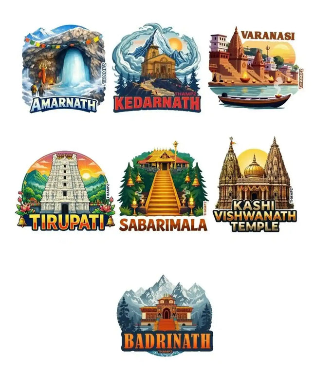 Spiritual India 3D Embossed Flexible Fridge Magnets (Set of 7) – Sacred Travel Souvenir Set