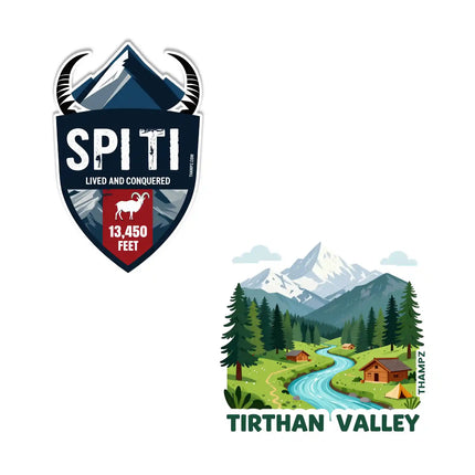 spiti valley  tirthan valley 3d embossed vinyl stickers combo set of 2 premium die cut travel souvenir