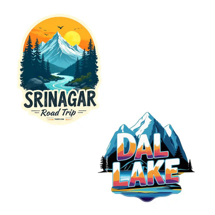 srinagar  dal lake premium matte vinyl stickers combo set of 2 die cut premium travel souvenir