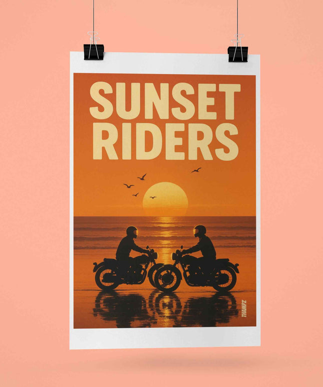 Sunset Riders Golden Beach Motorcycle Poster