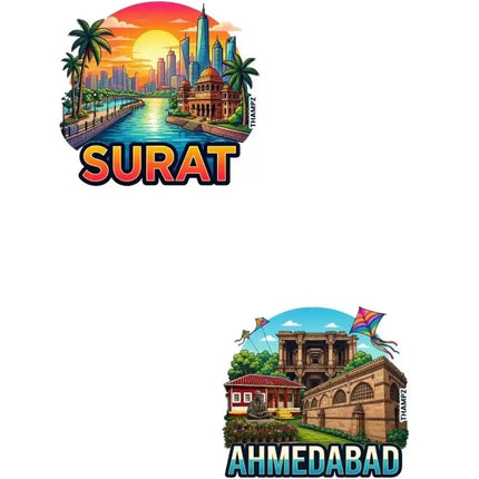 Surat & Ahmedabad Fridge Magnet – Gujarat Travel Souvenir & Collectible