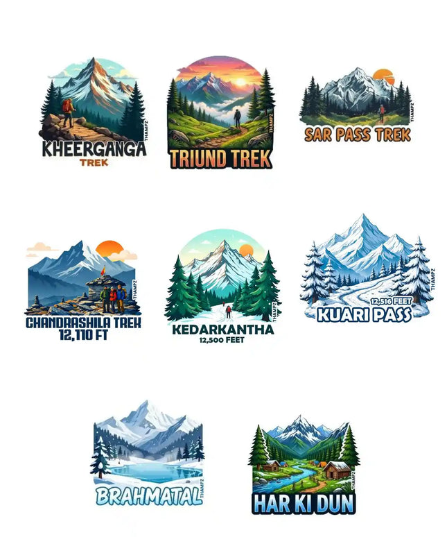 The Great Himalayan Treks 3D Embossed Flexible Fridge Magnets (Set of 8) – Himalayan Adventure Travel Souvenir Set