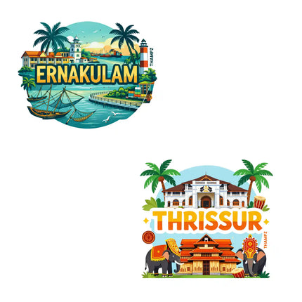 thrissur  ernakulam kerala 3d embossed vinyl stickers combo set of 2 premium die cut travel souvenir
