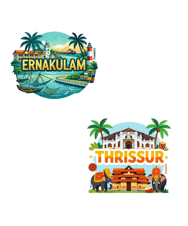 thrissur  ernakulam kerala premium matte vinyl stickers combo set of 2 die cut travel souvenir