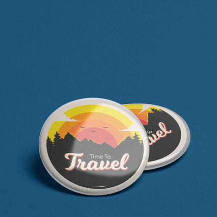 Time to Travel – Sunset Adventure Round Pin Badge