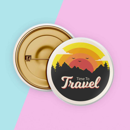 Time to Travel – Sunset Adventure Round Pin Badge
