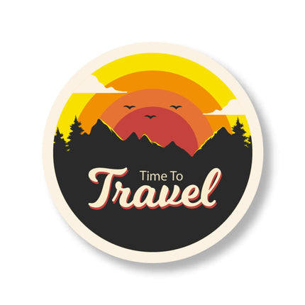 Time to Travel – Sunset Adventure Round Pin Badge