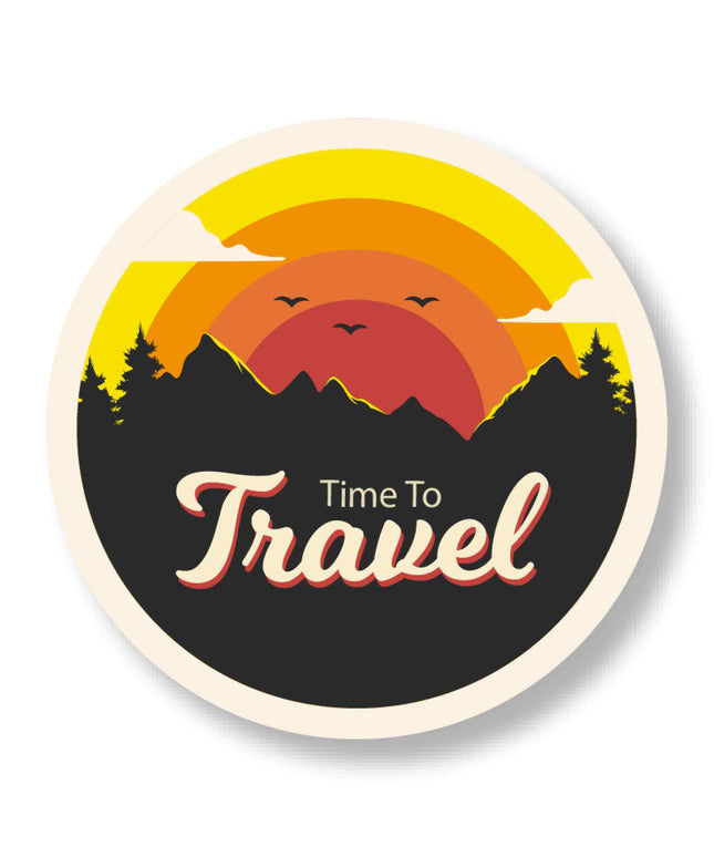 Time to Travel – Sunset Adventure Round Pin Badge