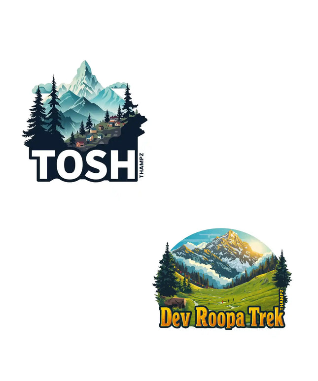 tosh  dev roopa trek premium matte vinyl stickers combo set of 2 die cut travel souvenir