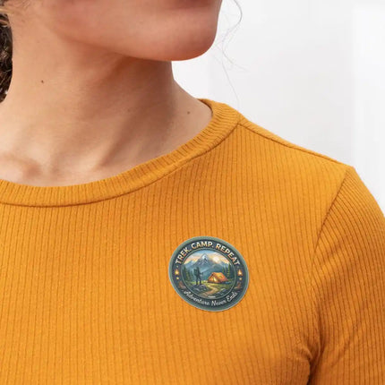 Trek Camp Repeat Mountain Camping Pin Badge – Adventure Travel Souvenir