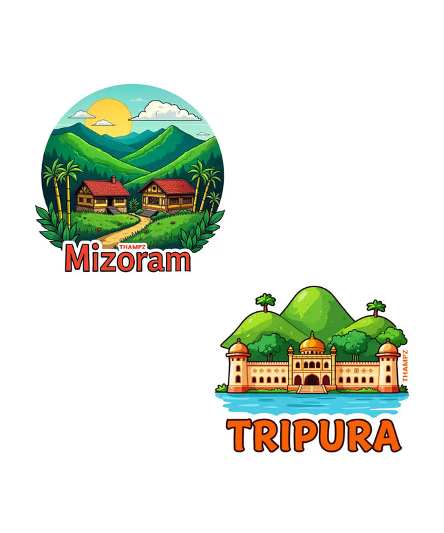 tripura  mizoram 3d embossed vinyl stickers combo set of 2 premium die cut travel souvenir