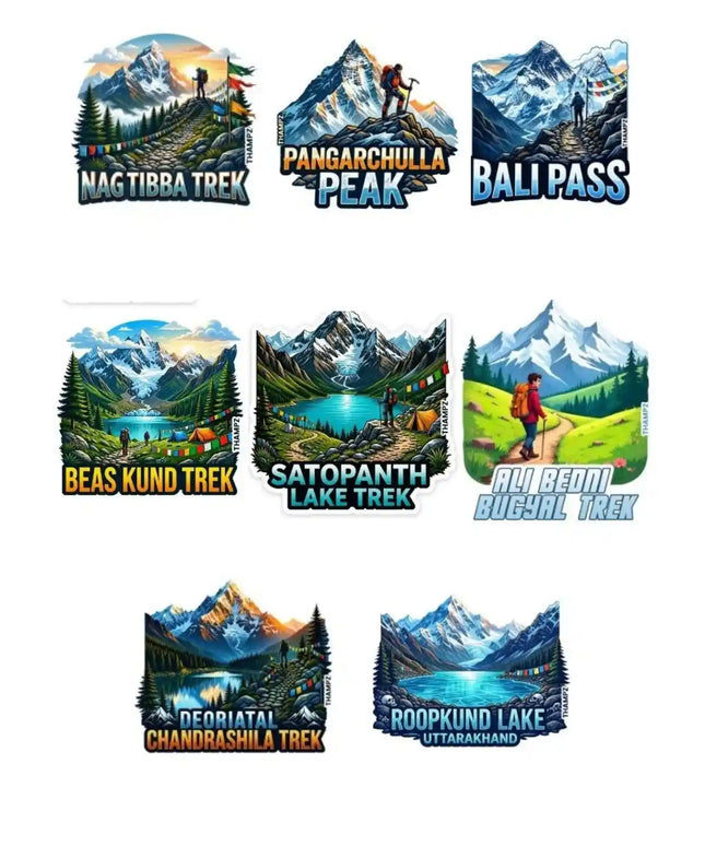 Uttarakhand Trekking Legends 3D Embossed Flexible Fridge Magnets (Set of 8) – Himalayan Adventure Travel Souvenir Set