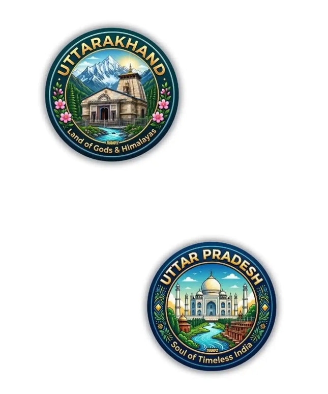 Uttarakhand  Uttar Pradesh Metal Pin Badges Set of 2  North India Travel Souvenir Collection