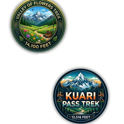 Valley of Flowers Trek  Kuari Pass Trek Metal Pin Badges Set of 2  Uttarakhand Himalayan Adventure Souvenir Collection