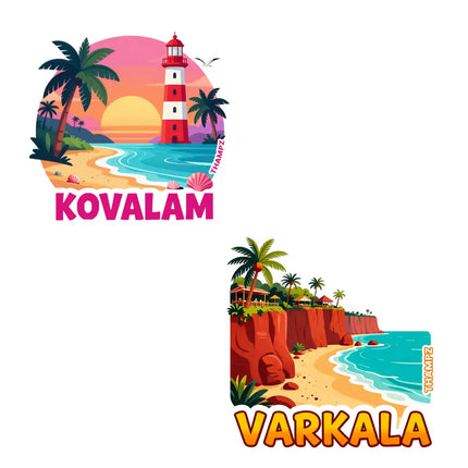 varkala  kovalam 3d embossed vinyl stickers combo set of 2 premium die cut travel souvenir