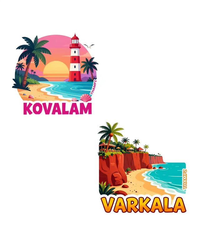 varkala  kovalam premium matte vinyl stickers combo set of 2 die cut premium travel souvenir