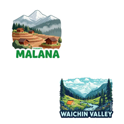 waichin valley  malana 3d embossed vinyl stickers combo set of 2 premium die cut travel souvenir