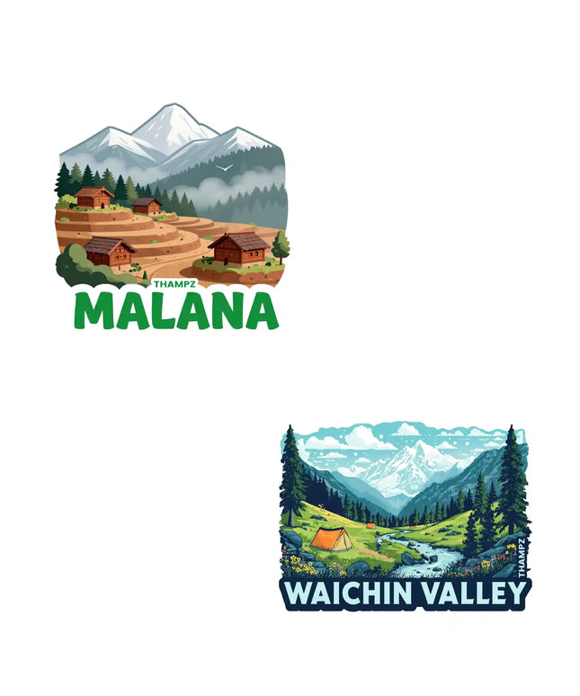 waichin valley  malana 3d embossed vinyl stickers combo set of 2 premium die cut travel souvenir