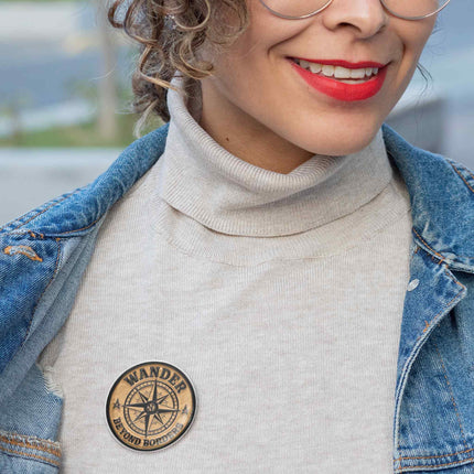 Wander Beyond Borders – Adventure Compass Round Pin Badge