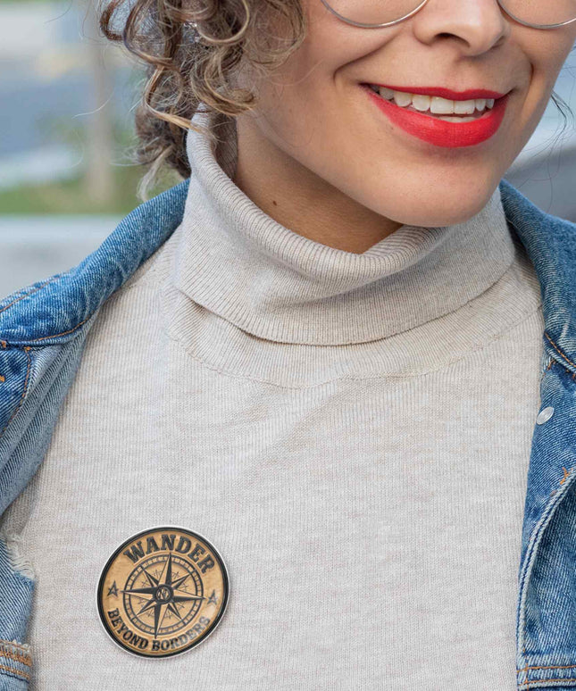 Wander Beyond Borders – Adventure Compass Round Pin Badge